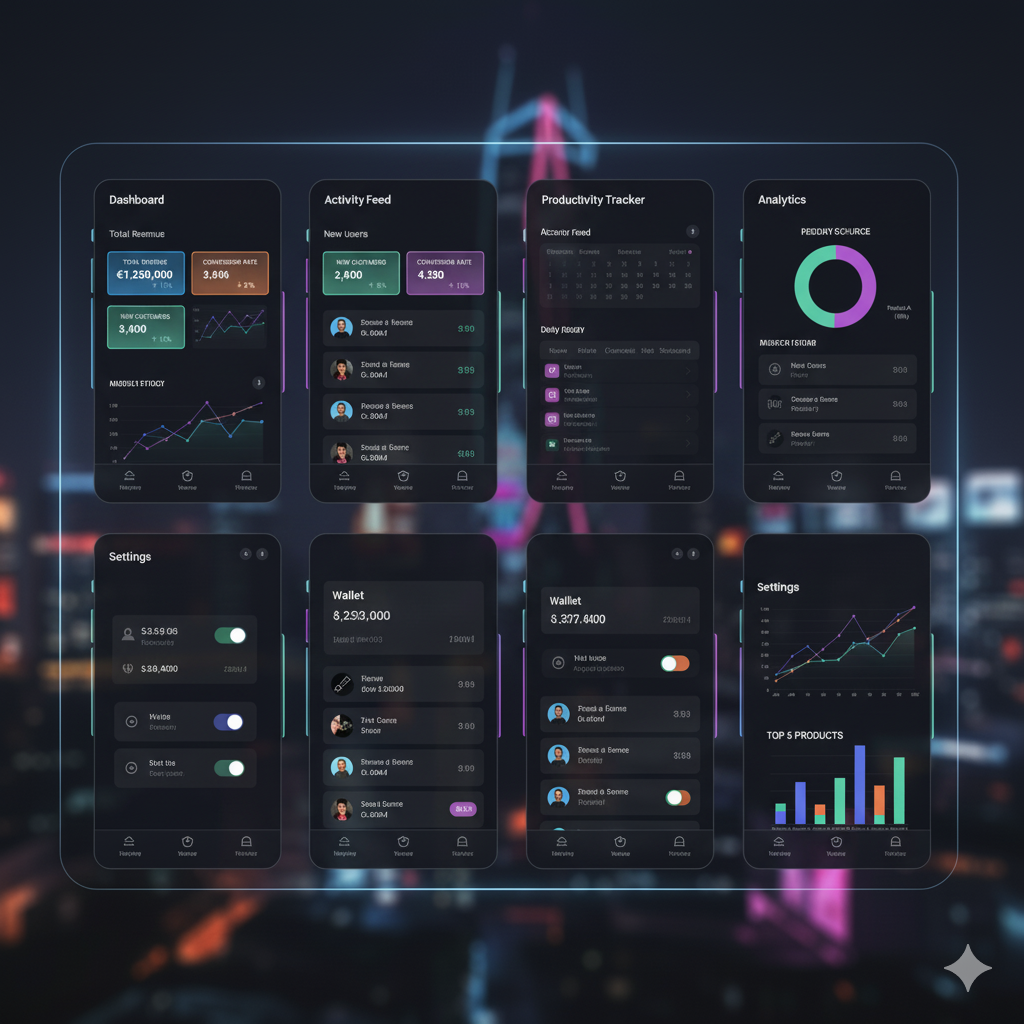 Mobile app UI screens